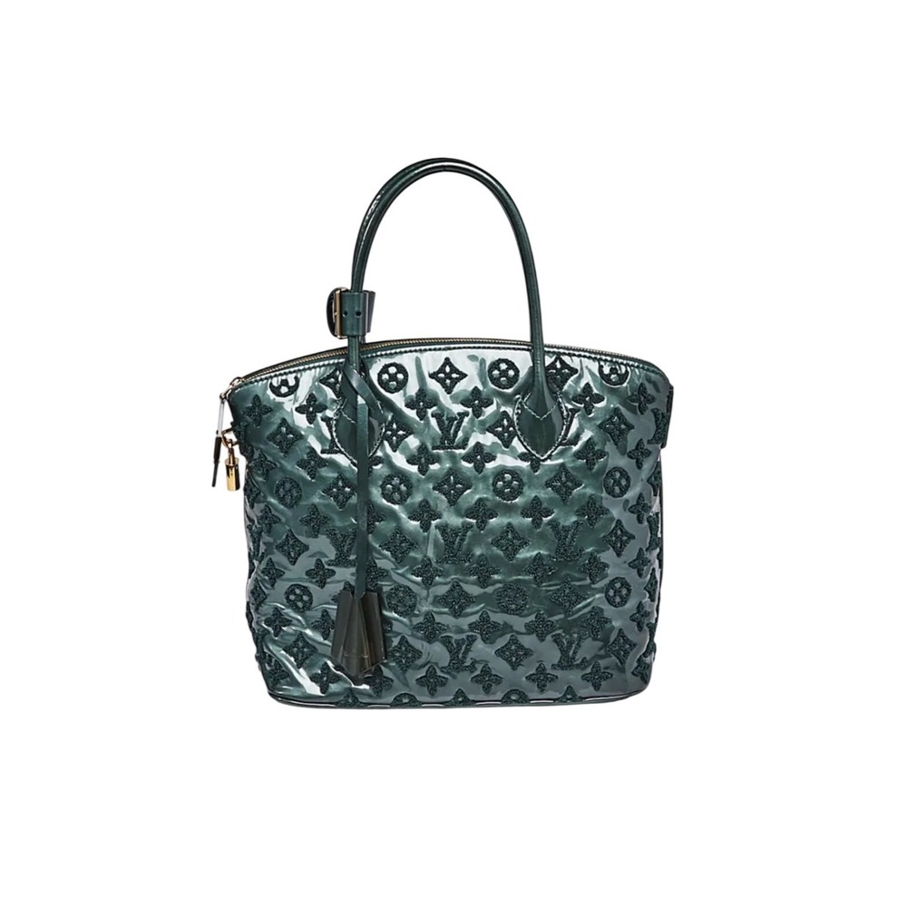 Louis Vuitton Lockit MM Women Medium Green Excellent Monogram Tuile Patent Bag